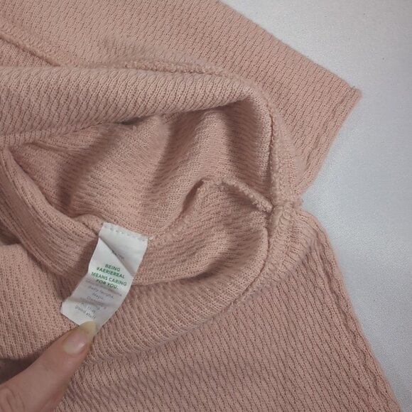 Aerie Oversized Waffle Knit Sweater Pink XS Distressed Long Sleeve Drop Shoulder - Picture 10 of 15